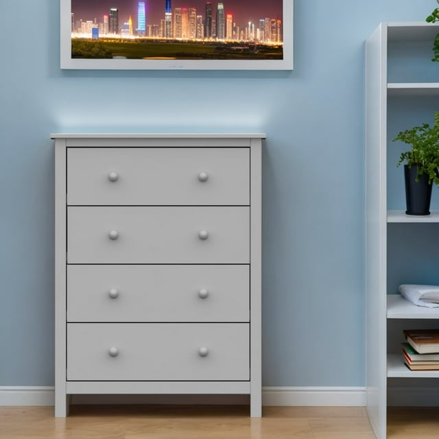 Solid Wood 4-Drawer Dresser – Pine Chest for Bedroom Clothes Storage – Modern Design, Easy Assembly