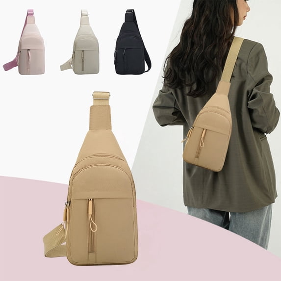 Chest Bag Crossbody Chest Pack | Adjustable Strap | Multi-Compartment Organizer | Durable Cloth Fabric | Secure Zip Closures | Sports Portable Waist Sling | 30x18cm | Black/White/Khaki/Pink