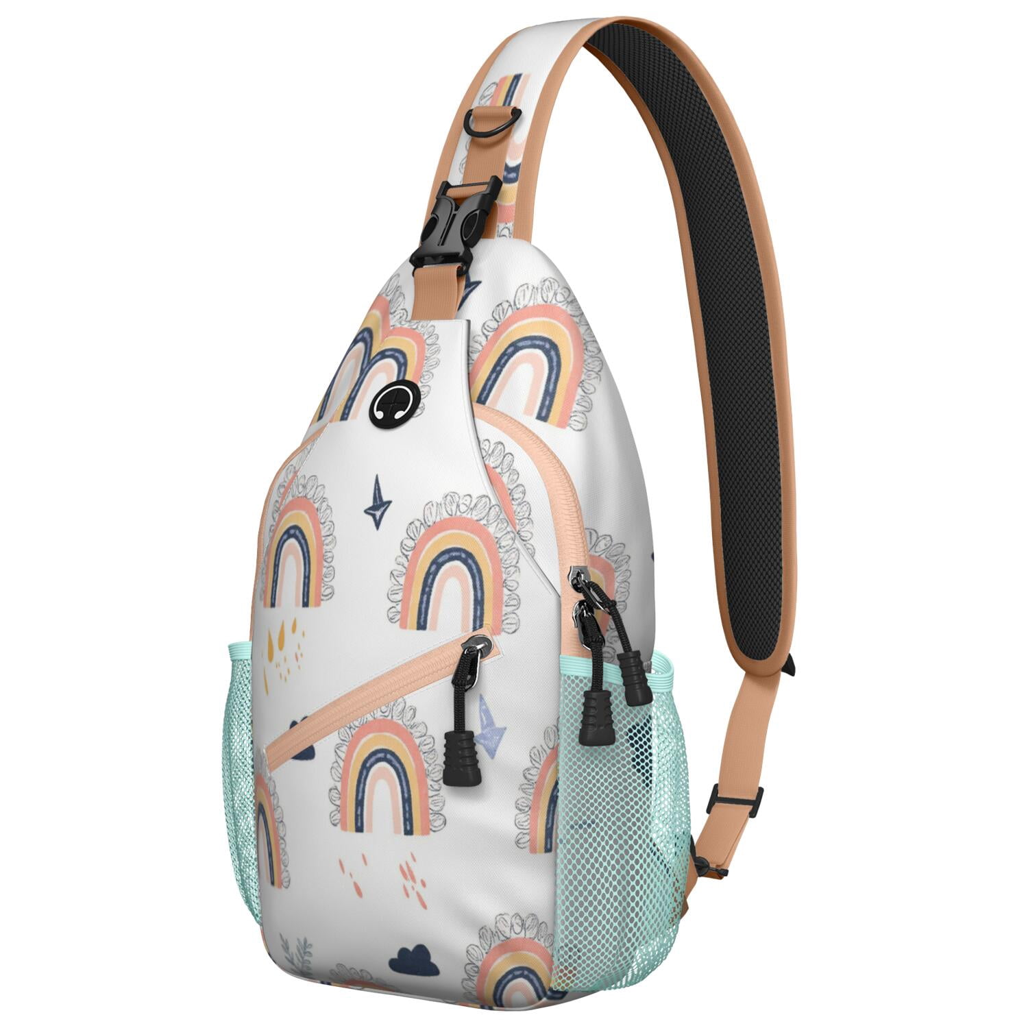 Chest Bag Crossbody Shoulder Bag Adjustable Shoulder StrapCrossbody Sling Bag for Men Women Travelers Rainbow Cartoon