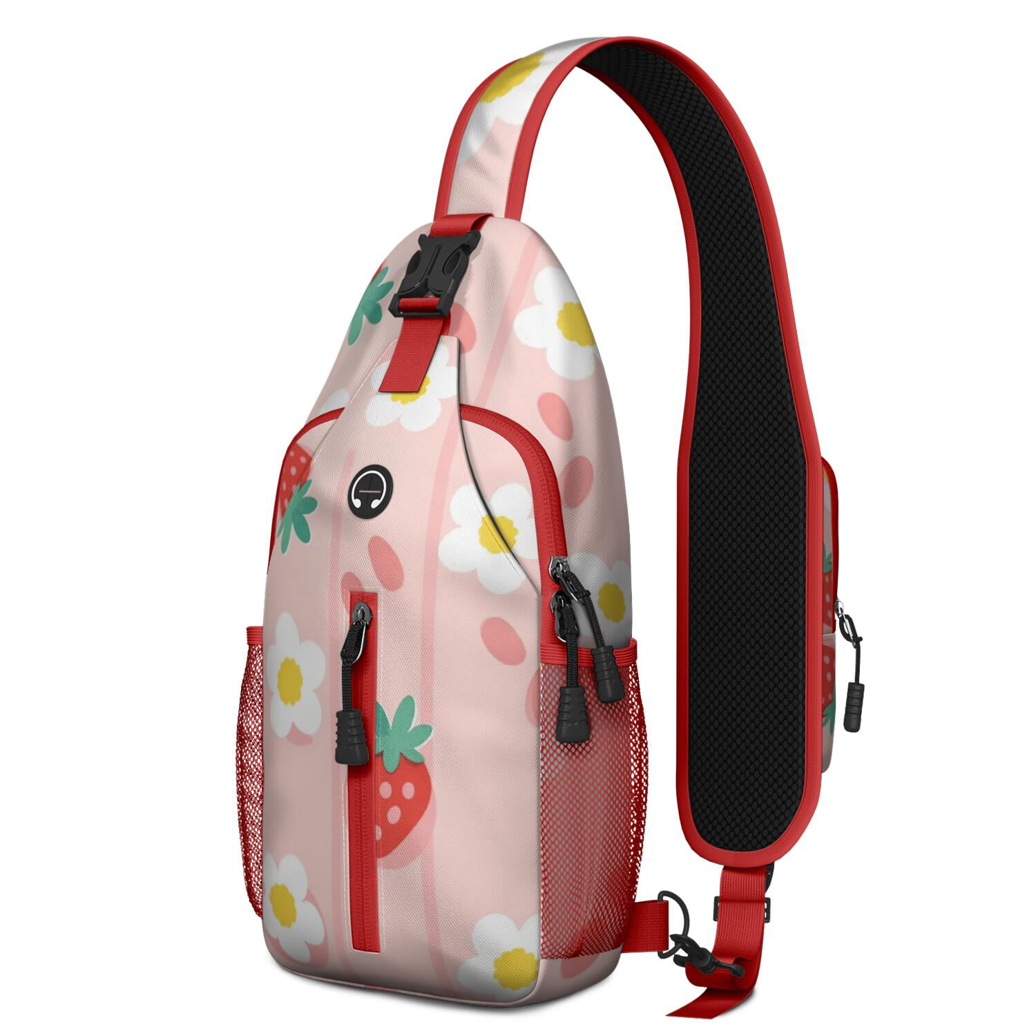 Chest Bag Crossbody Shoulder Bag Adjustable Shoulder StrapCrossbody Sling Bag for Men Women Travelers Strawberry