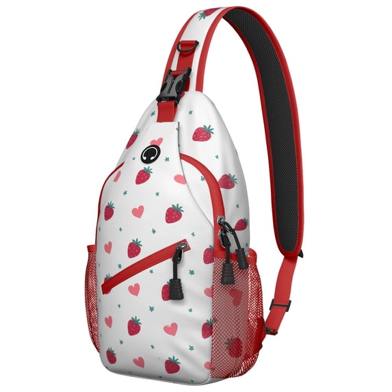 Chest Bag Crossbody Shoulder Bag Adjustable Shoulder StrapHiking Sling Backpack for Hiking Dating Gym Cycling Working Strawberry