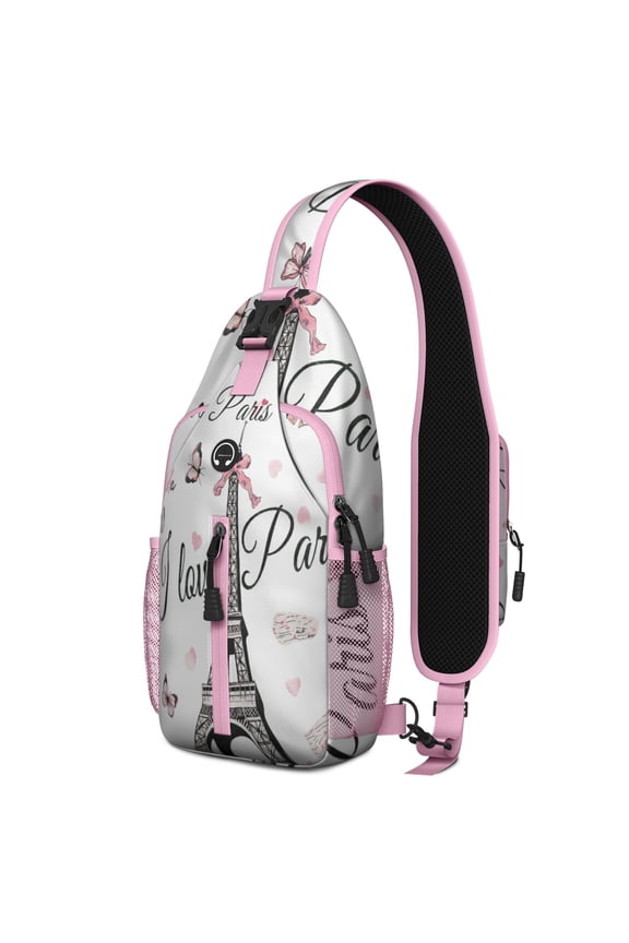 Chest Bag Crossbody Shoulder Bag Adjustable Shoulder StrapHiking Sling Backpack for Hiking Dating Gym Cycling Working Tower Pink
