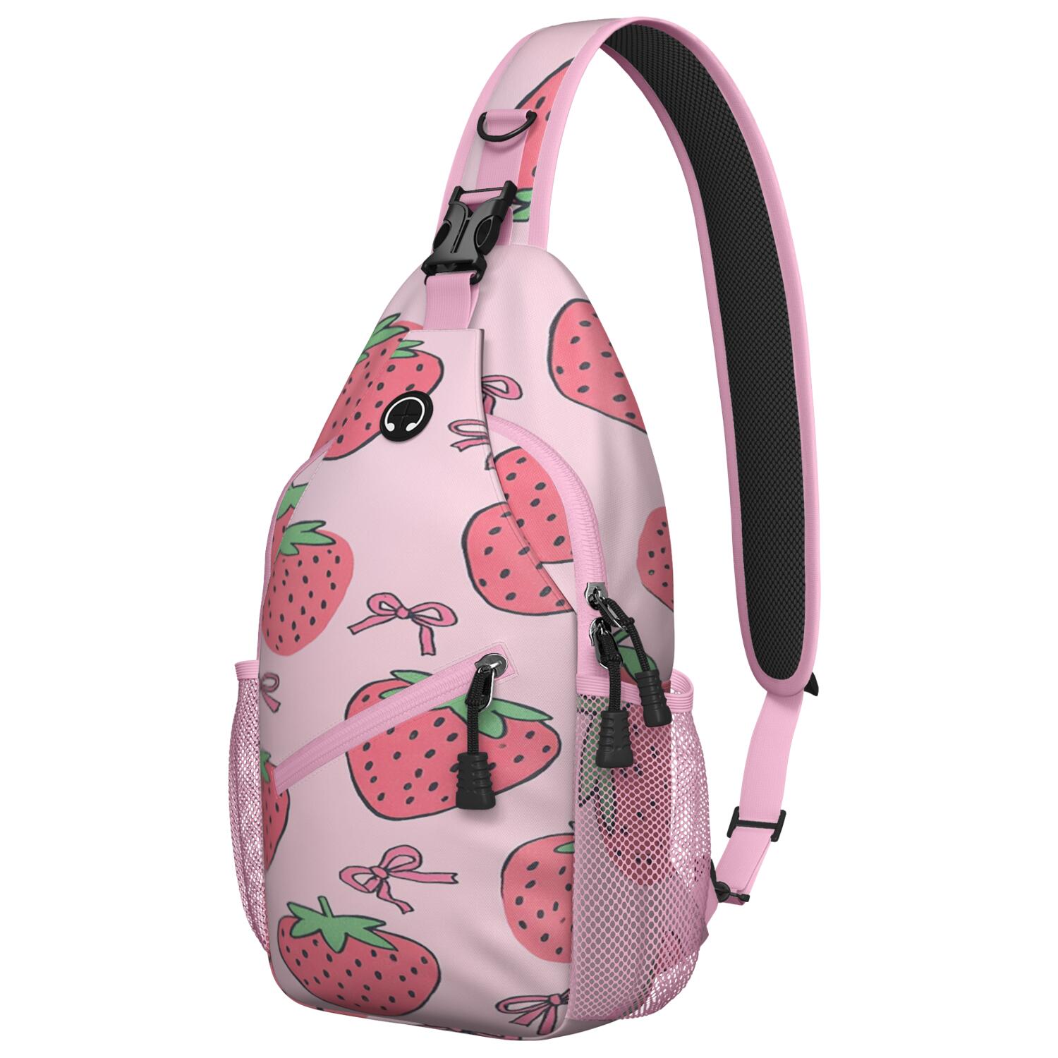 Chest Bag Crossbody Shoulder Bag Adjustable Shoulder StrapTravel Sling Bag for Hiking Dating Gym Cycling Working Strawberry Bow
