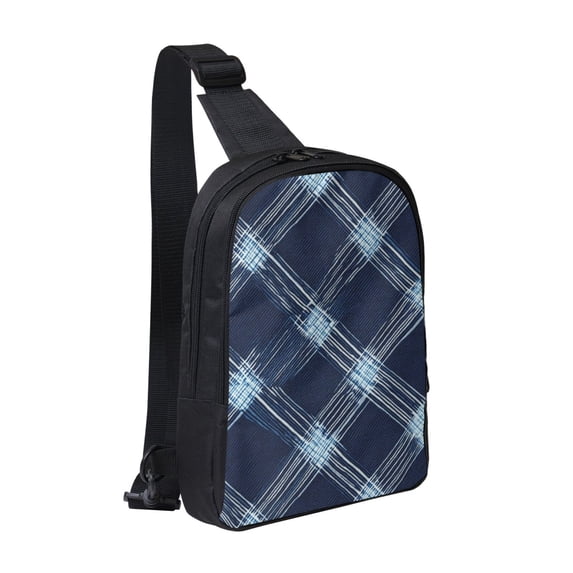 Chest Bag Dual Pocket 11.8×7.7×2.4in Waterproof Double-Pocket Large Capacity With No Inner Pouch Pockets And Double Drawstrings Argyle Plaid Deepskyblue_4