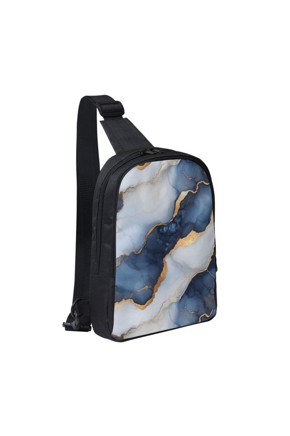Chest Bag Dual Pocket 11.87.72.4in Waterproof Double-Pocket Large Capacity With No Inner Pouch Pockets And Double Drawstrings Blue White Gold Marble