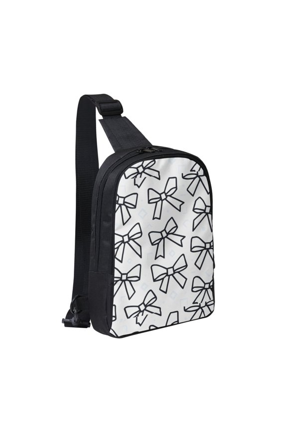 Chest Bag Dual Pocket 11.87.72.4in Waterproof Double-Pocket Large Capacity With No Inner Pouch Pockets And Double Drawstrings Modern Minimalist Black And White Ribbon Bow Pattern
