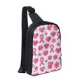 thumbnail image 1 of Chest Bag Dual Pocket 11.8×7.7×2.4in Waterproof Double-Pocket Large Capacity With No Inner Pouch Pockets And Double Drawstrings Modern Pink Ribbon Pattern With Geometric Elements, 1 of 8