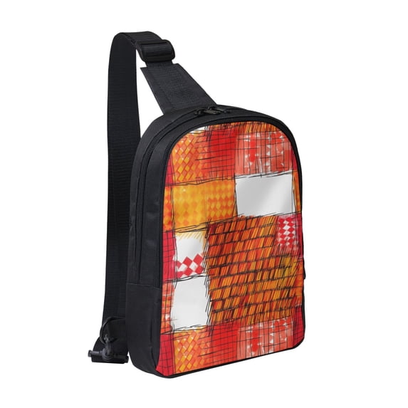 Chest Bag Dual Pocket 11.8×7.7×2.4in Waterproof Double-Pocket Large Capacity With No Inner Pouch Pockets And Double Drawstrings Orangered Houndstooth Checkered Hand-Drawn Sketch_2