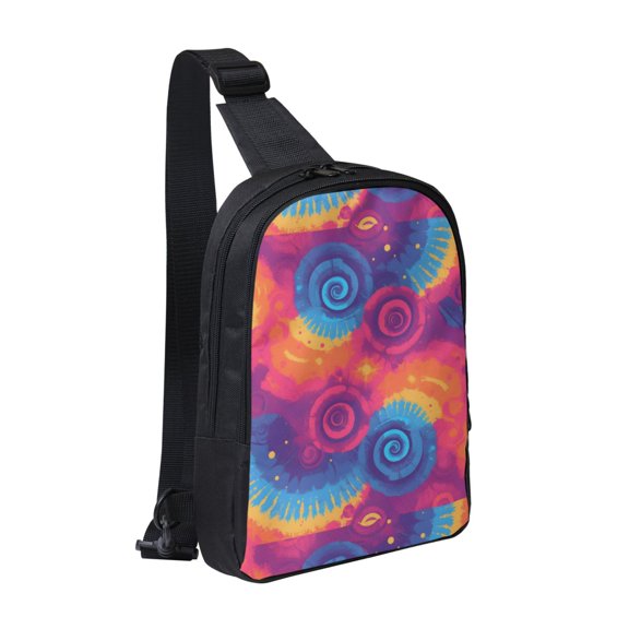 Chest Bag Dual Pocket 11.87.72.4in Waterproof Double-Pocket Large Capacity With No Inner Pouch Pockets And Double Drawstrings Palevioletred Tie-Dye Background Vibrant Colors And Swirling (2)
