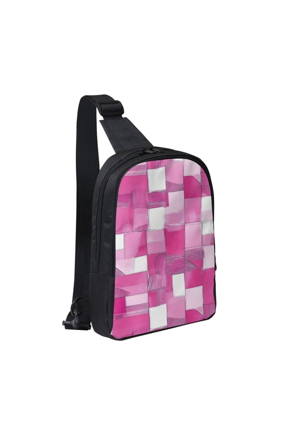Chest Bag Dual Pocket 11.87.72.4in Waterproof Double-Pocket Large Capacity With No Inner Pouch Pockets And Double Drawstrings Pink Abstract Houndstooth Hand-Drawn Sketch_2