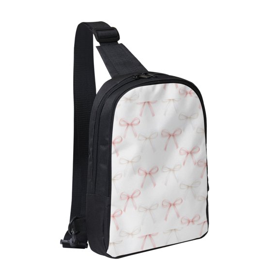 Chest Bag Dual Pocket 11.87.72.4in Waterproof Double-Pocket Large Capacity With No Inner Pouch Pockets And Double Drawstrings Pink And White Bow Tie