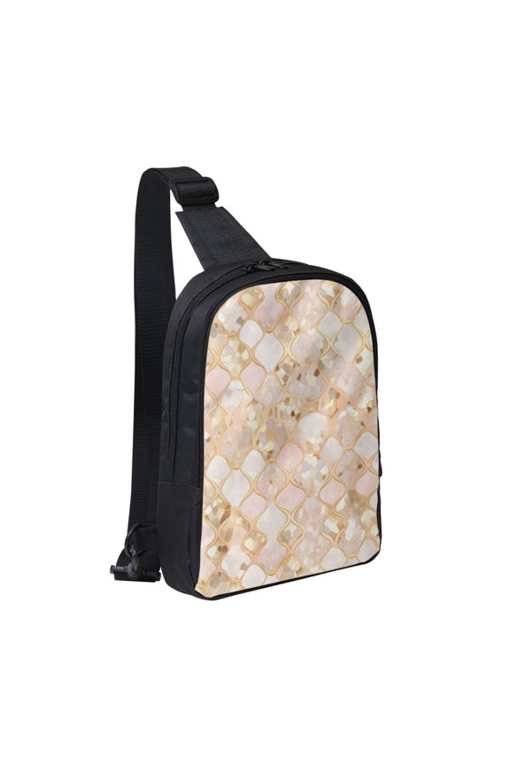 Chest Bag Dual Pocket 11.87.72.4in Waterproof Double-Pocket Large Capacity With No Inner Pouch Pockets And Double Drawstrings Rose Gold Leopard Print Animal Skin Texture_1