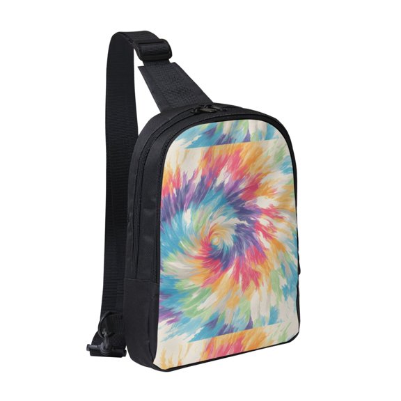 Chest Bag Dual Pocket 11.87.72.4in Waterproof Double-Pocket Large Capacity With No Inner Pouch Pockets And Double Drawstrings Silver Tie Dye Background Vibrant Colors And Swirling