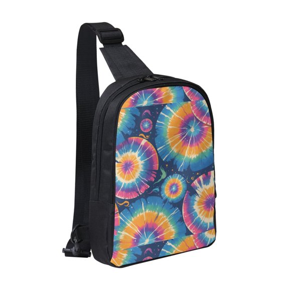 Chest Bag Dual Pocket 11.87.72.4in Waterproof Double-Pocket Large Capacity With No Inner Pouch Pockets And Double Drawstrings Silver Tie Dye Vibrant Colors And Swirling Patterns