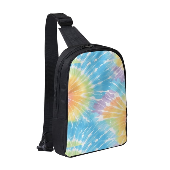 Chest Bag Dual Pocket 11.8×7.7×2.4in Waterproof Double-Pocket Large Capacity With No Inner Pouch Pockets And Double Drawstrings Turquoise Tie Dye Background Rainbow Colors_3