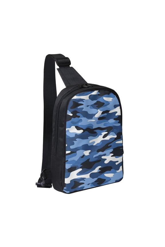 Chest Bag Dual Pocket 11.87.72.4in Waterproof Double-Pocket Large Capacity With No Inner Pouch Pockets And Double Drawstrings Vector Camouflage Pattern Blue_2
