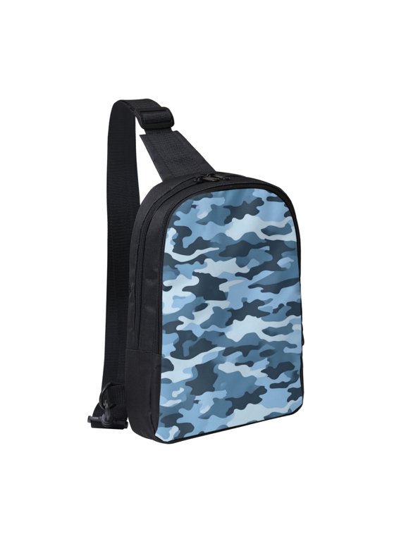 Chest Bag Dual Pocket 11.87.72.4in Waterproof Double-Pocket Large Capacity With No Inner Pouch Pockets And Double Drawstrings Vector Camouflage Pattern Blue_3
