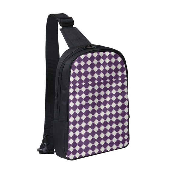 Chest Bag Dual Pocket 11.8×7.7×2.4in Waterproof Double-Pocket Large Capacity With No Inner Pouch Pockets And Double Drawstrings Violet Retro Houndstooth_2