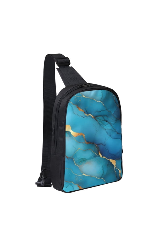 Chest Bag Dual Pocket 11.87.72.4in Waterproof Double-Pocket Large Capacity With No Inner Pouch Pockets And Double Drawstrings Blue Gold Marble
