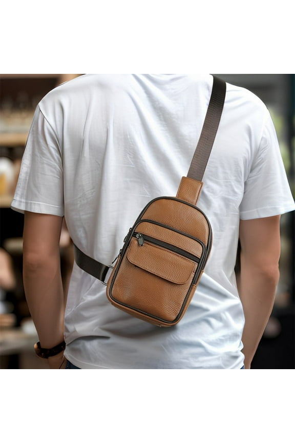 Chest Bag Men's Shoulder Crossbody Bag Genuine Leather Multifunctional Messenger Bag for Male Large Capacity Outdoor Sports Travel Casual Sling Bag Briefcase Fashion Small Handbags