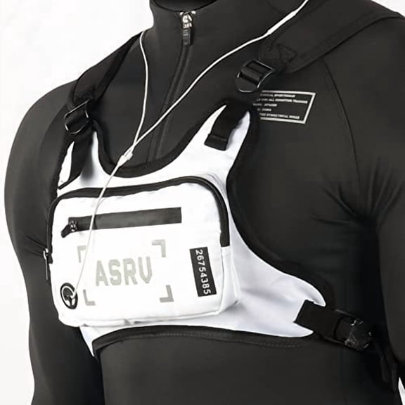 Chest Bag, Unisex Chest Pack for Running, Hiking, EDC, Water Resistant, Adjustable, Reflective, Black, Nylon