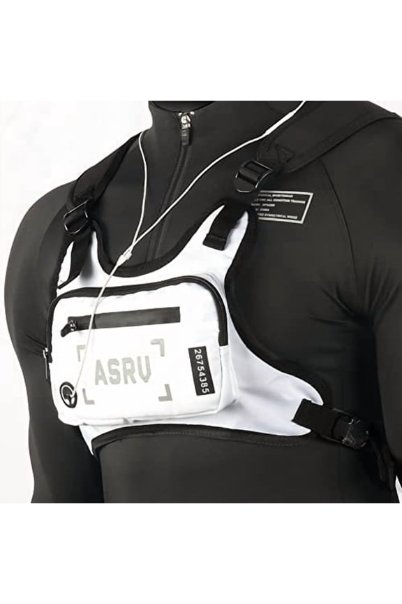 Chest Bag, Unisex Chest Pack for Running, Hiking, EDC, Water Resistant, Adjustable, Reflective, Black, Nylon