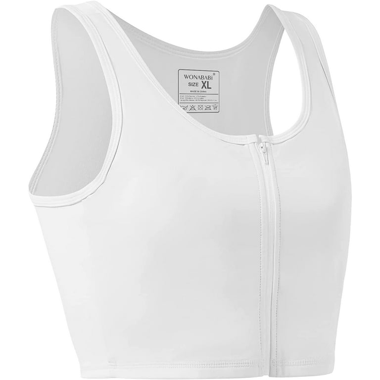 Women Tomboy Les Sports Bra Chest Breast Binder FTM Zip Bra Vest Half Flat  Soft