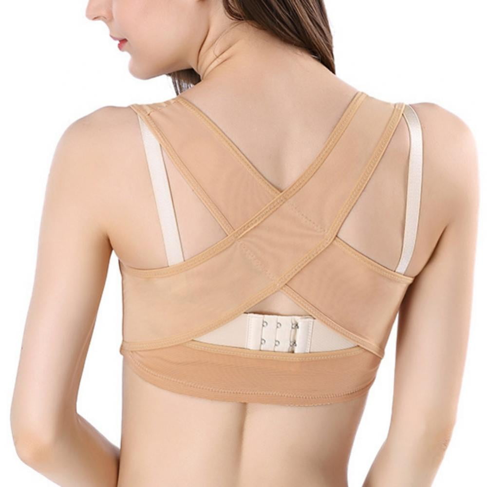 Adjustable Chest Brace Vest Female Ergonomic Design Back Brace Straight  Corset Long Sleeve for Back Support,Beige-1X