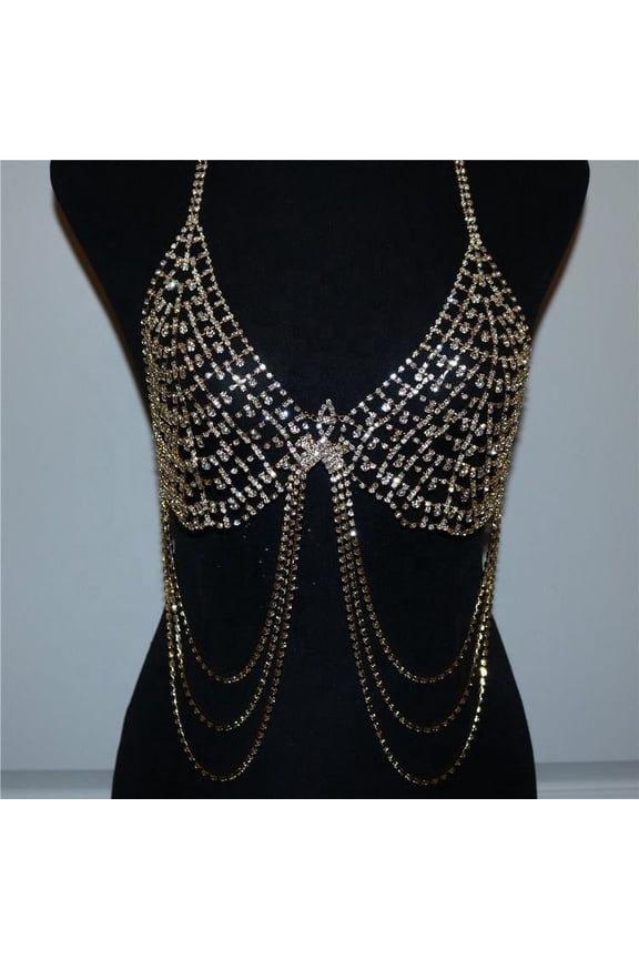 Chest Chain Jewelry Accessories Women Bling Rave Body Chain Mesh Bra Body Jewelry