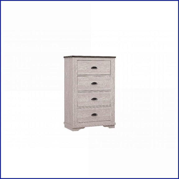 Chest: Contemporary Chalk Gray Four-Drawer Wood Furniture | Wood | Beige+Grey