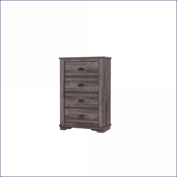 Chest, Contemporary Rustic Gray Wooden Bed Side Cabinet with Four Drawers | Gray | Wood