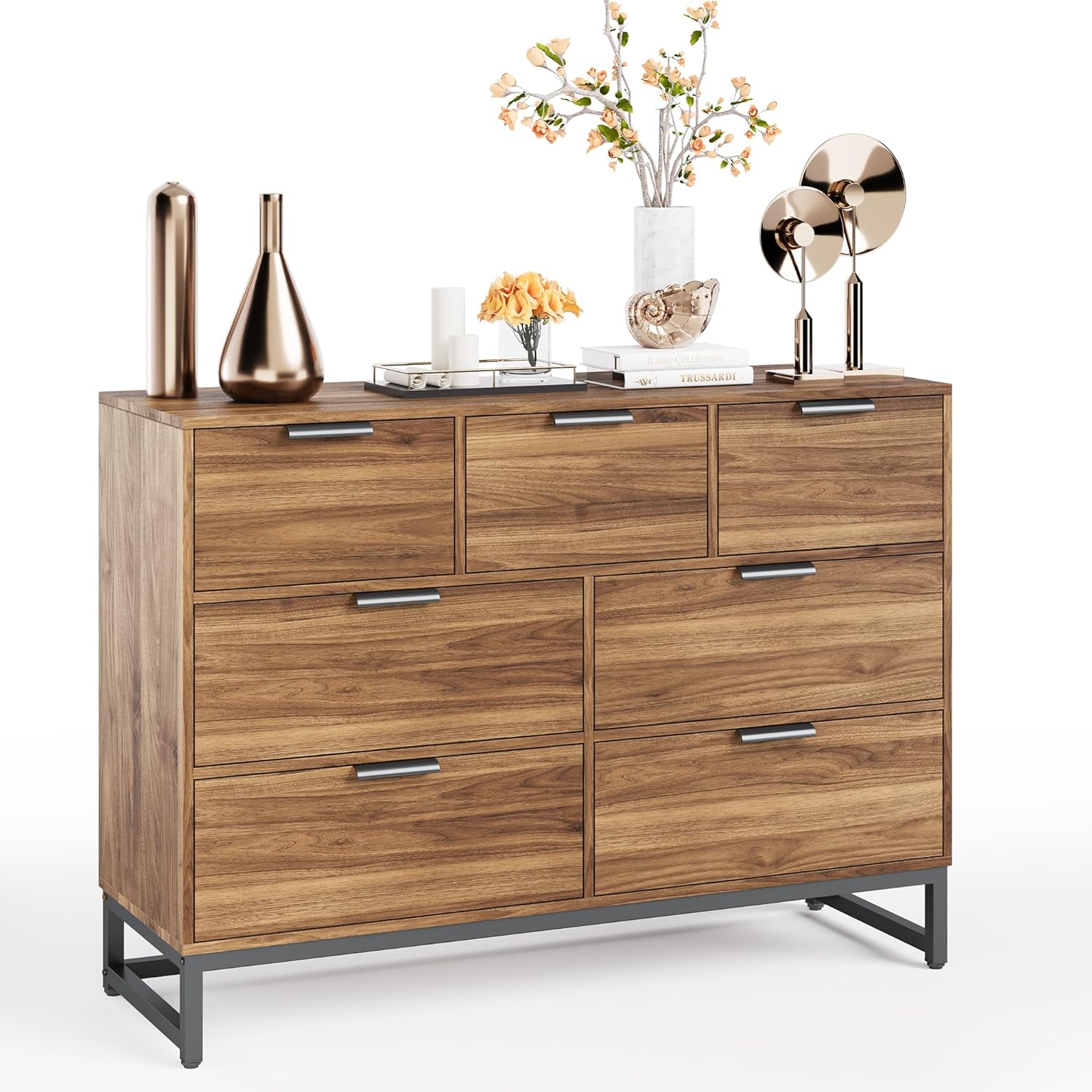 Chest of Drawers, 7 Drawer Dresser Wood Storage Tower, Large