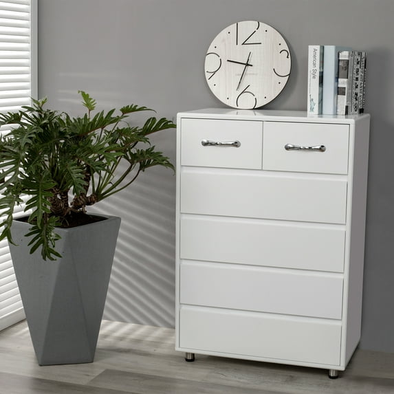 Chest of Drawers for Bedroom, URHOMEPRO 6 Drawer Dresser Storage Organizer End Table Nightstand, Wood Frame Drawer Chest with Steel Tube Legs, Living Room Office Bedroom Furniture, White, W12866