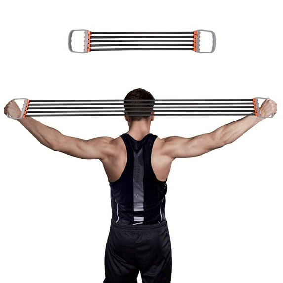 Chest Expander, 5 Tubes Adjustable Arm Strength Trainer, Back Muscle Exercising Resistance Band, Spring Exerciser with 30-150 Lbs TPR Tubes, Home Fitness Equipment for Men, Women