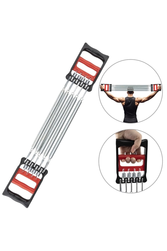 Chest Expander and Hand Gripper, 2 in 1 Spring Chest Expander, Arm Pull Bar Muscle Exerciser, Hand Grip Strengthener, 5 Springs Adjustable Arm Strength Trainer, Home Fitness Equipment for Men Women