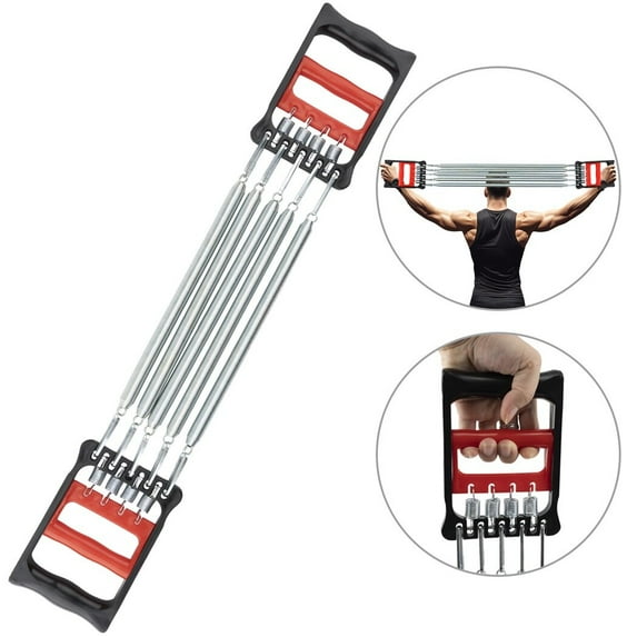 Chest Expander and Hand Gripper, 2 in 1 Spring Chest Expander, Arm Pull Bar Muscle Exerciser, Hand Grip Strengthener, 5 Springs Adjustable Arm Strength Trainer, Home Fitness Equipment for Men Women