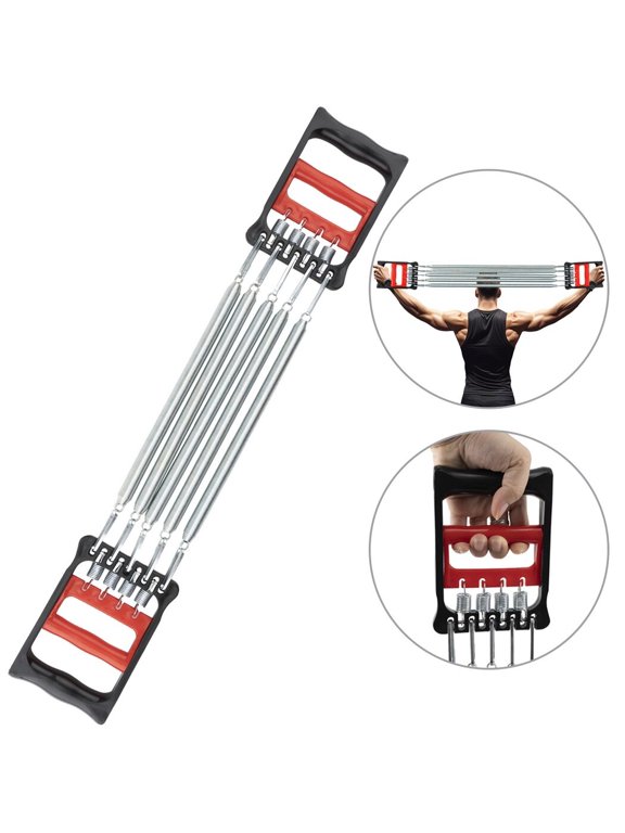 Chest Expander and Hand Gripper, 2 in 1 Spring Chest Expander, Arm Pull Bar Muscle Exerciser, Hand Grip Strengthener, 5 Springs Adjustable Arm Strength Trainer, Home Fitness Equipment for Men Women