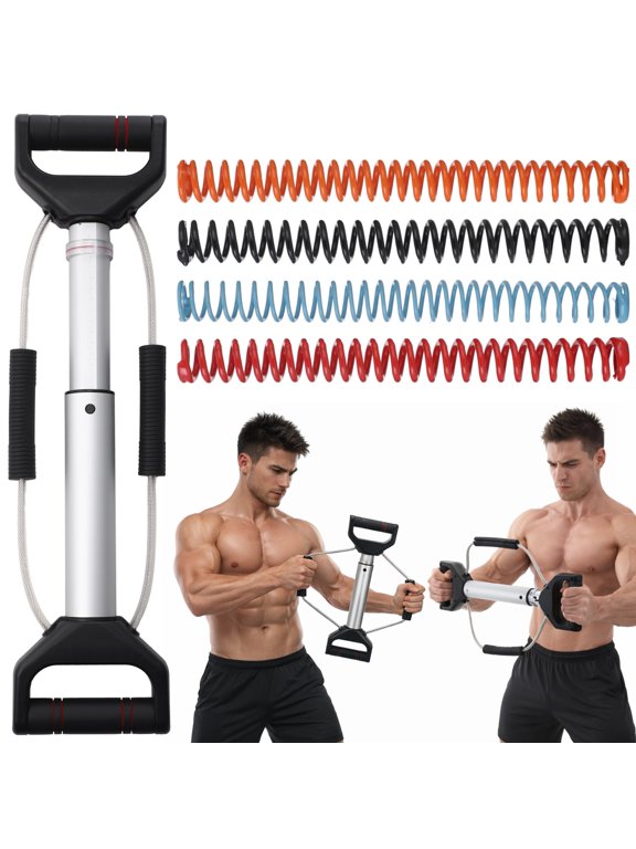 Chest Expander Strength Trainer, Isometric Exercise Equipment for Men & Women, Adjustable Resistance Trainer with 4 Springs, Builds Back Shoulder Biceps Triceps Abs Chest & Arms