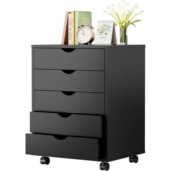 Chest File Cabinet 5 Drawers Wood Rolling Organization Storage Dresser with Wheels for Home Office 18.74" W x 15.75" D x 25.39" H