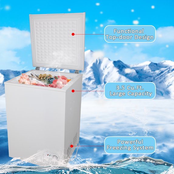 Chest Freezer 3.5 CU.FT, Horizontal Freezer with Storage Basket, Quiet Compact Freezer - 7 Temperature Settings, White