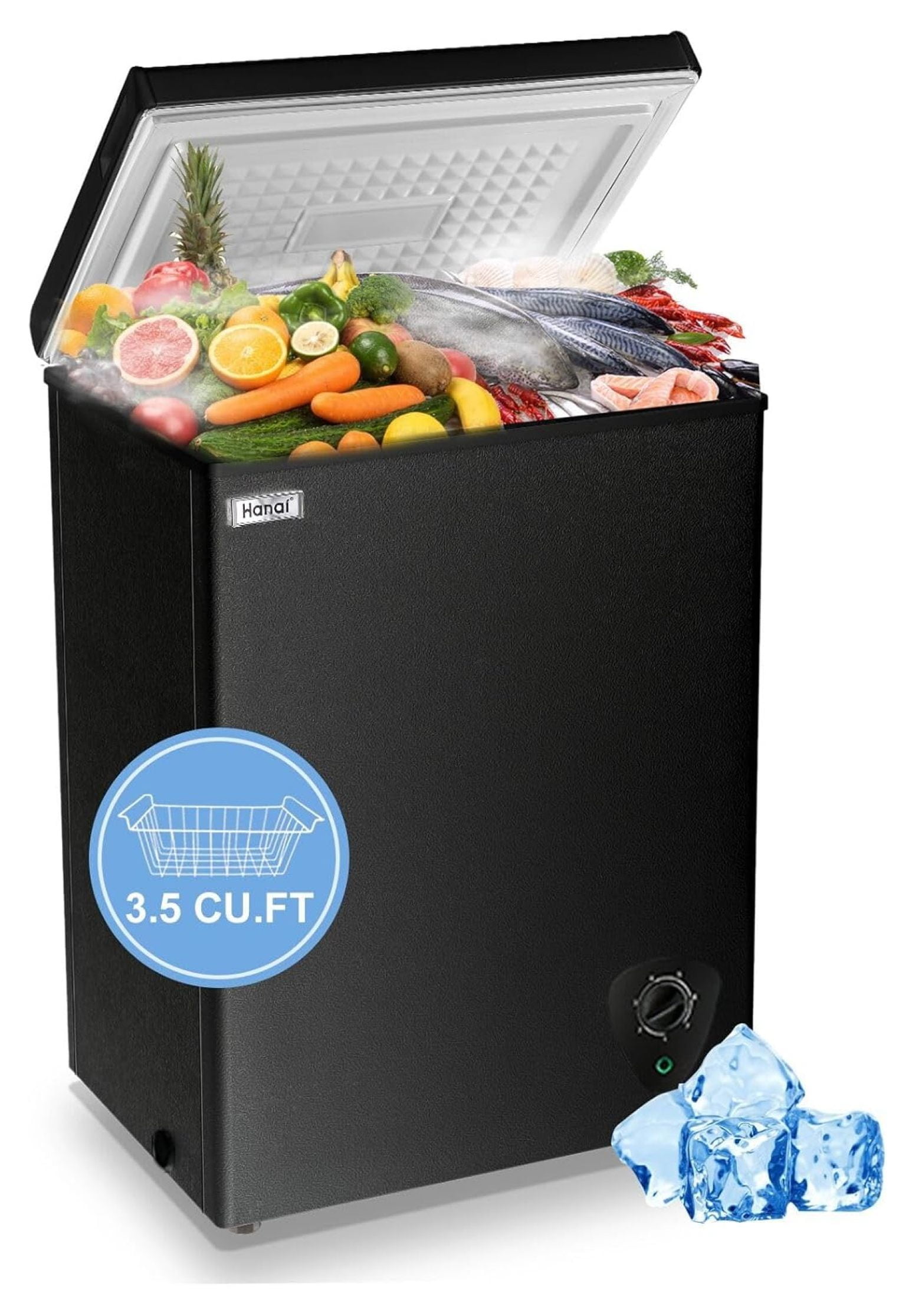 Chest Freezer 3.5 Cu.Ft Black Small Deep Freezer with Adjustable