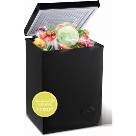 GGTB 3.0 Cu.ft Chest Freezer with Adjustable Temperature, Top Open Door, Removable Basket for Home Kitchen Office Bar, Black