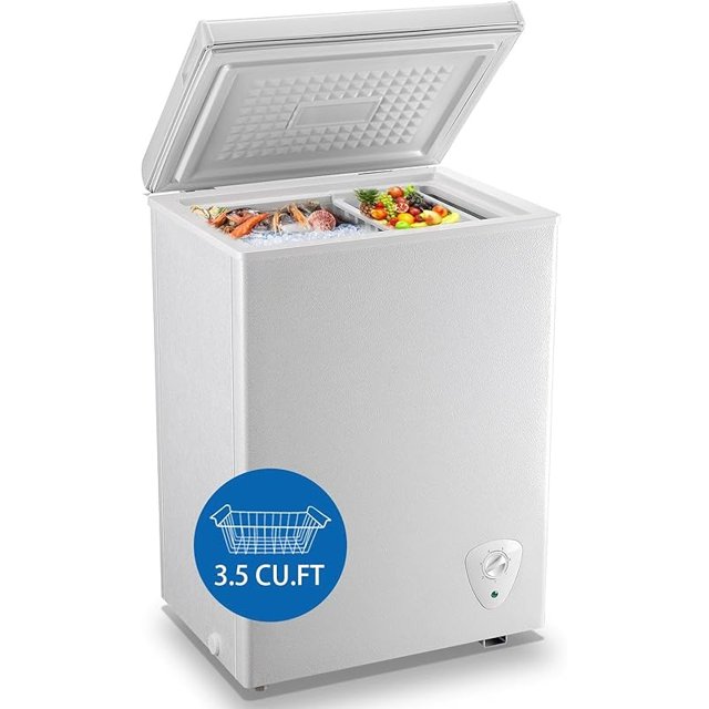Chest Freezer 3.5 Cu.Ft Small Deep Freezer Top Door Mini Freezer with