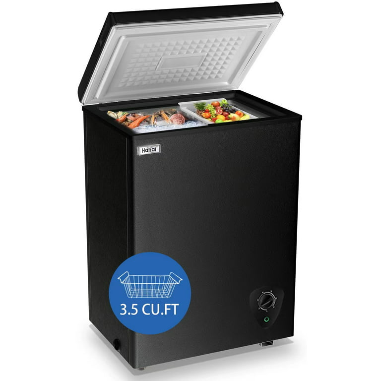 Wanai Chest Freezer Small Freezer Black Deep Freezers 3.5 Cu.Ft Compact Freezer Free-Standing Top Door Freezer Adjustable 7 Thermostat and Removable