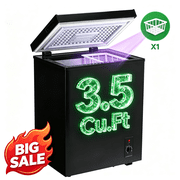 Chest Freezer 3.5 cu.ft Mini Adjustable 7 Thermostat Compact Deep Freezer Top Door Low Noise with Removable Basket Black