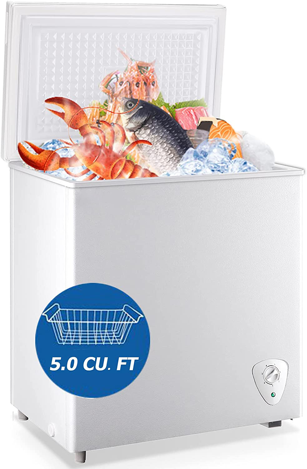 Chest Freezer, 5.0 Cu.Ft Small Deep Freezer White Top Door with