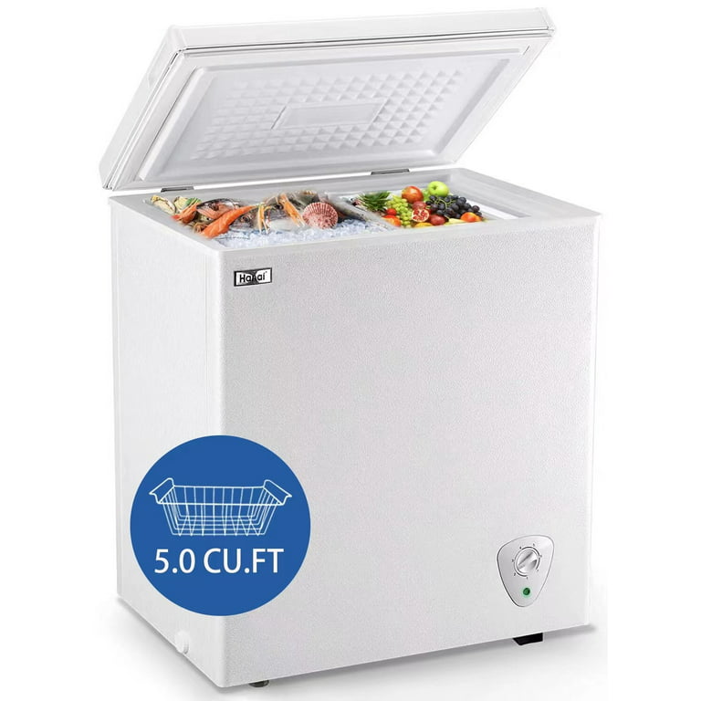 Chest Freezer 5.0 Cu.Ft WANAI Compact Freezer with Adjustable 7 Thermostat  and Removable Basket Free Standing Top Open Deep Freezer Energy Saving for  Garage Basement Apartment Kitchen or Business 