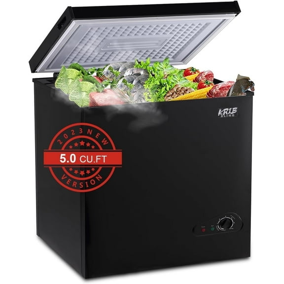 GGTB 3.5 Cu.ft Chest Freezer with Removable Basket, Top Open Door Compact Freezer with Adjustable Temperature for Home/Kitchen/Office/Bar, Black