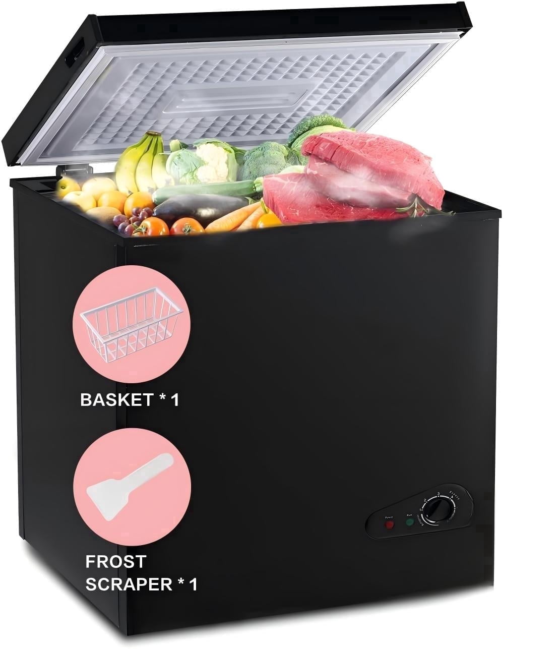 GGTB 3.5 Cu.ft Chest Freezer with Removable Basket, Top Open Door, 7 Temperature Settings for Home Kitchen Office Bar, Black