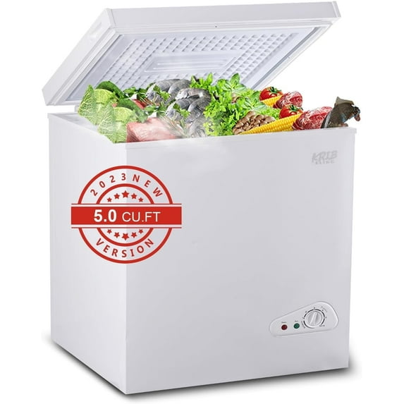 GGTB 5 Cu.ft Chest Freezer with Removable Basket, Top Open Door Compact Freezer with Adjustable Temperature for Home/Kitchen/Office/Bar, White